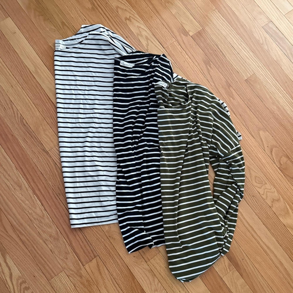 Striped Long Sleeve Tee - White, Black & Olive